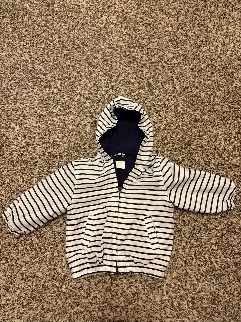 Gymboree White and Navy Striped Hooded Jacket